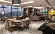 總統套房面積215平米，您可以邀請您的客人共享富有格調的客廳，餐廳-濟南魯能希爾頓酒店及公寓