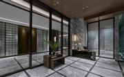大堂門口內景_大門內景設計手法將嶺南建築特有的元素抽象提取，讓空間自然串聯，營造別樣的美學秩序